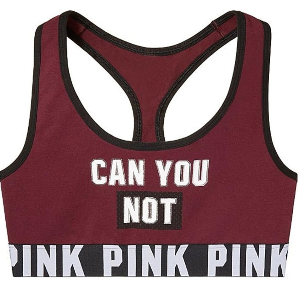 Victoria's Secret PINK "Can You Not" Burgundy Sports Bra size small